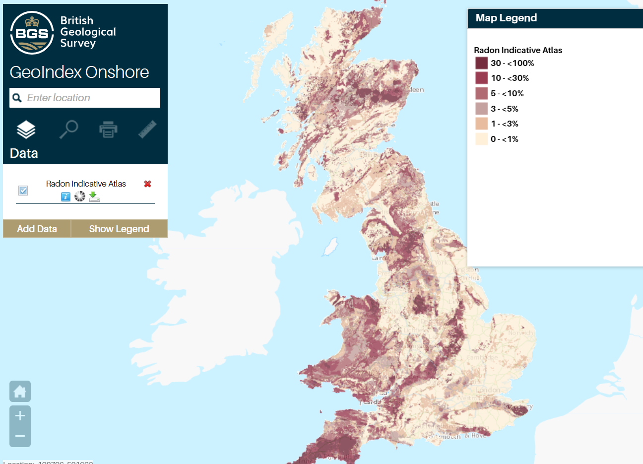 BGS Indicative Atlas of Radon for the UK