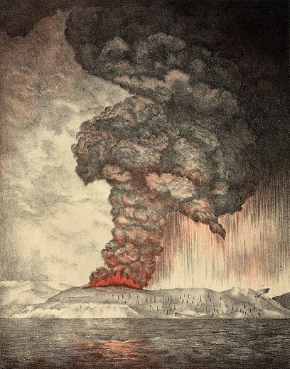 An 1888 lithograph of the 1883 eruption of Krakatoa